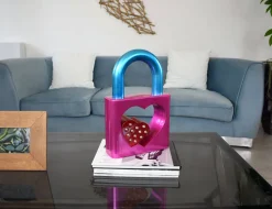 Statues & Sculptures Table Top|Contemporary-Passion Padlock 38cm Pink Resin Indoor Sculpture
