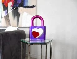 Statues & Sculptures Table Top|Contemporary-Passion Padlock 38cm Purple Resin Indoor Sculpture