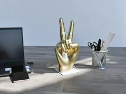 Statues & Sculptures Table Top|Contemporary-Peace Hand 28cm Gold Resin Indoor Sculpture