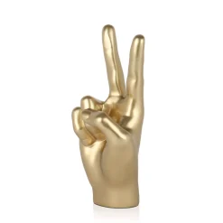 Statues & Sculptures Table Top|Contemporary-Peace Hand 28cm Gold Resin Indoor Sculpture