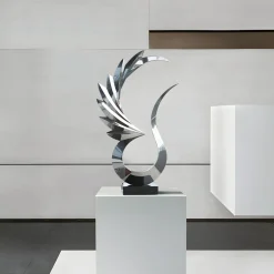 Statues & Sculptures Floor Standing|Abstract-Phoenix Inferno 102cm Silver Metal Indoor Sculpture