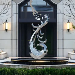 Statues & Sculptures Contemporary|Contemporary-Phoenix Rising 212cm Silver Metal Garden Sculpture