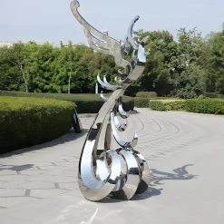 Statues & Sculptures Contemporary|Contemporary-Phoenix Rising 212cm Silver Metal Garden Sculpture