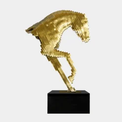 Statues & Sculptures Giant|Floor Standing-Pixel Horse 250cm Gold Metal Garden Sculpture
