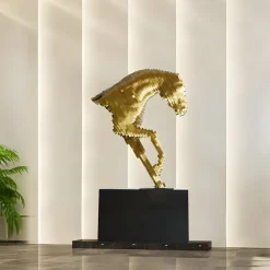 Statues & Sculptures Giant|Floor Standing-Pixel Horse 250cm Gold Metal Garden Sculpture