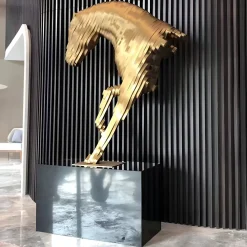 Statues & Sculptures Giant|Floor Standing-Pixel Horse 250cm Gold Metal Garden Sculpture