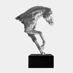 Statues & Sculptures Giant|Floor Standing-Pixel Horse 250cm Silver Metal Garden Sculpture