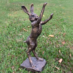 Statues & Sculptures Wildlife-Playful Hare 65cm Bronze Resin Garden Ornament v1