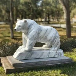 Statues & Sculptures Wildlife|Contemporary-Polar Bear 50cm White Marble Garden Statue v1