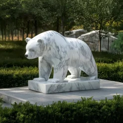 Statues & Sculptures Wildlife|Contemporary-Polar Bear 65cm White Marble Garden Statue v2