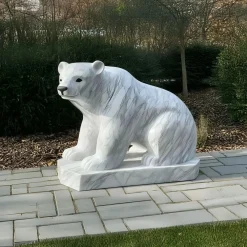Statues & Sculptures Wildlife|Contemporary-Polar Bear 50cm White Marble Garden Statue v2