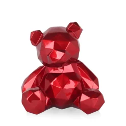 Statues & Sculptures Table Top|Low Poly-Polygon Bear 30cm Red Resin Indoor Sculpture