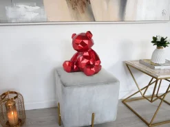 Statues & Sculptures Table Top|Low Poly-Polygon Bear 30cm Red Resin Indoor Sculpture