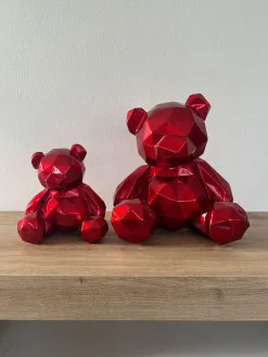 Statues & Sculptures Table Top|Low Poly-Polygon Bear 30cm Red Resin Indoor Sculpture