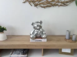 Statues & Sculptures Table Top|Low Poly-Polygon Bear 30cm Silver Resin Indoor Sculpture