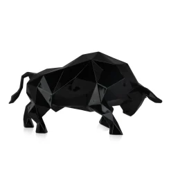 Statues & Sculptures Table Top|Low Poly-Polygon Bull 25cm Black Resin Indoor Sculpture