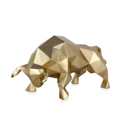 Statues & Sculptures Table Top|Low Poly-Polygon Bull 25cm Gold Resin Indoor Sculpture