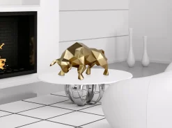 Statues & Sculptures Table Top|Low Poly-Polygon Bull 25cm Gold Resin Indoor Sculpture