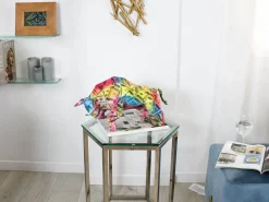 Statues & Sculptures Table Top|Low Poly-Polygon Bull 25cm Multicoloured Resin Indoor Sculpture