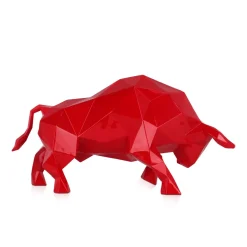 Statues & Sculptures Table Top|Low Poly-Polygon Bull 25cm Red Resin Indoor Sculpture