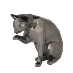 Statues & Sculptures Table Top|Low Poly-Polygon Cat 24cm Anthracite Resin Indoor Sculpture