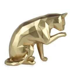 Statues & Sculptures Table Top|Low Poly-Polygon Cat 24cm Gold Resin Indoor Sculpture
