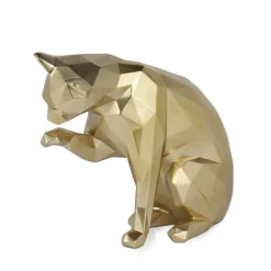Statues & Sculptures Table Top|Low Poly-Polygon Cat 24cm Gold Resin Indoor Sculpture