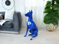 Statues & Sculptures Floor Standing|Low Poly-Polygon Doberman 82cm Blue Resin Indoor Sculpture