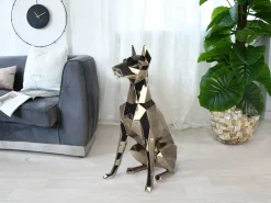 Statues & Sculptures Floor Standing|Low Poly-Polygon Doberman 82cm Gold Resin Indoor Sculpture