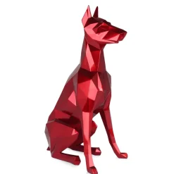 Statues & Sculptures Floor Standing|Low Poly-Polygon Doberman 82cm Red Resin Indoor Sculpture