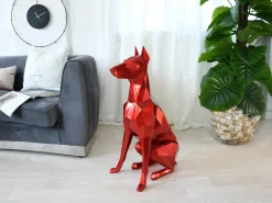 Statues & Sculptures Floor Standing|Low Poly-Polygon Doberman 82cm Red Resin Indoor Sculpture