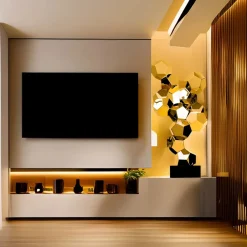 Statues & Sculptures Floor Standing|Low Poly-Polygon Fusion 104cm Gold Metal Indoor Sculpture