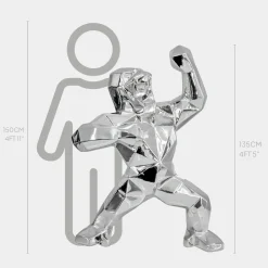 Statues & Sculptures Floor Standing|Animals-Polygon Gorilla 135cm Chrome Resin Indoor Sculpture