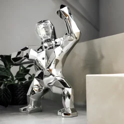Statues & Sculptures Table Top|Floor Standing-Polygon Gorilla 50cm Chrome Resin Indoor Sculpture