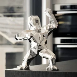 Statues & Sculptures Table Top|Floor Standing-Polygon Gorilla 50cm Chrome Resin Indoor Sculpture