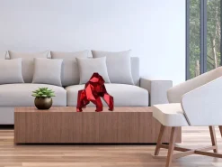 Statues & Sculptures Table Top|Low Poly-Polygon Gorilla 44cm Red Resin Indoor Sculpture