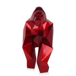 Statues & Sculptures Table Top|Low Poly-Polygon Gorilla 44cm Red Resin Indoor Sculpture