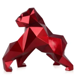 Statues & Sculptures Table Top|Low Poly-Polygon Gorilla 44cm Red Resin Indoor Sculpture