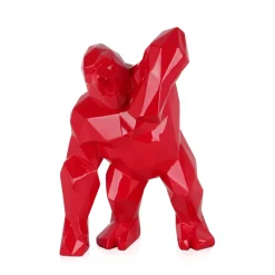 Statues & Sculptures Table Top|Low Poly-Polygon Gorilla 30cm Red Resin Indoor Sculpture