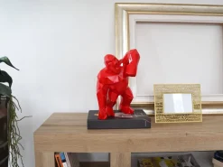Statues & Sculptures Table Top|Low Poly-Polygon Gorilla 30cm Red Resin Indoor Sculpture