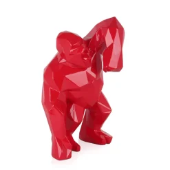 Statues & Sculptures Table Top|Low Poly-Polygon Gorilla 30cm Red Resin Indoor Sculpture