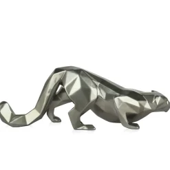 Statues & Sculptures Table Top|Low Poly-Polygon Leopard 15cm Anthracite Resin Indoor Sculpture