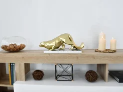 Statues & Sculptures Table Top|Low Poly-Polygon Leopard 15cm Gold Resin Indoor Sculpture