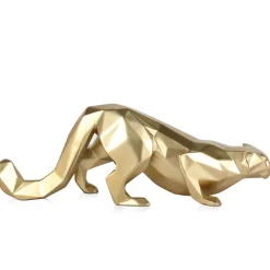 Statues & Sculptures Table Top|Low Poly-Polygon Leopard 15cm Gold Resin Indoor Sculpture