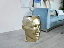 Statues & Sculptures Low Poly|Contemporary-Polygon Male Head 55cm Gold Side Table Sculpture