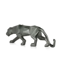 Statues & Sculptures Table Top|Low Poly-Polygon Panther 14cm Anthracite Resin Indoor Sculpture