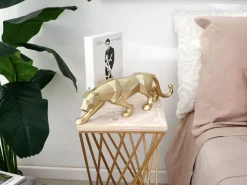 Statues & Sculptures Table Top|Low Poly-Polygon Panther 14cm Gold Resin Indoor Sculpture