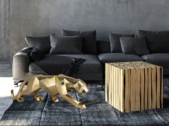 Statues & Sculptures Table Top|Floor Standing-Polygon Panther 31cm Gold Resin Indoor Sculpture