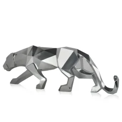 Statues & Sculptures Table Top|Floor Standing-Polygon Panther 31cm Silver Resin Indoor Sculpture