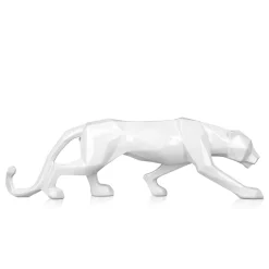 Statues & Sculptures Table Top|Low Poly-Polygon Panther 14cm White Resin Indoor Sculpture